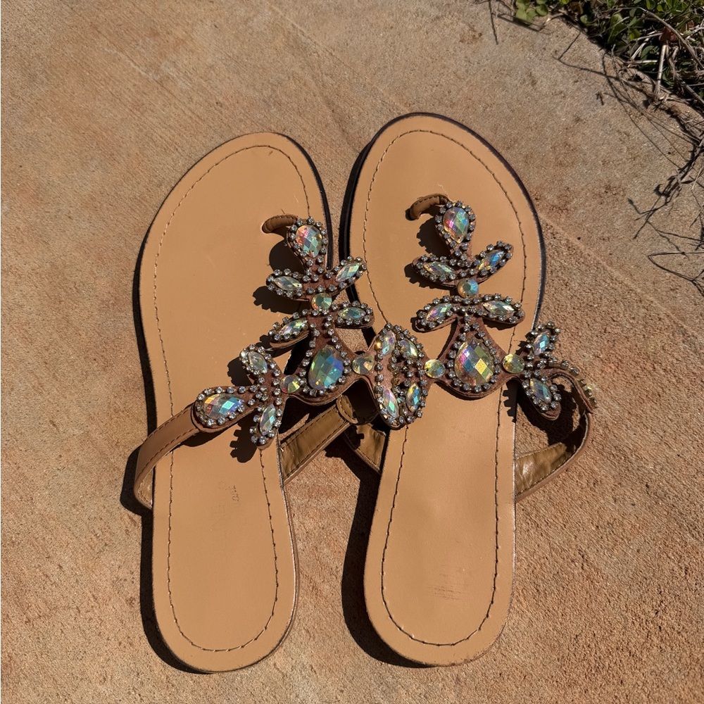 Rhinstone Tan Sandals by Madeline